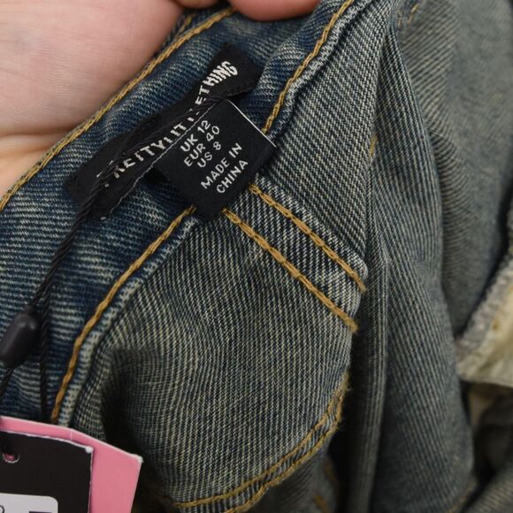 NWT Prettylittlething Women's Flare Y2K Vines Tinted Denim Sz 8 - Picture 4 of 5